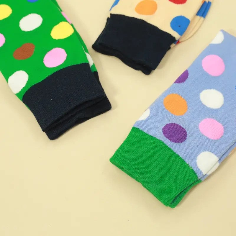 Miley Splash Womens Polka Dot Socks Colorful Dots on Green Orange Heel and Toe