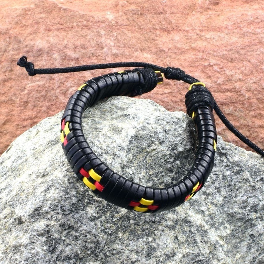 Kendrick Weave Leather Bracelet in Black Yellow Red Gift Packaged