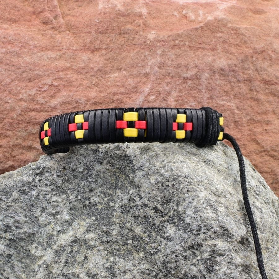 Kendrick Weave Leather Bracelet in Black Yellow Red Gift Packaged