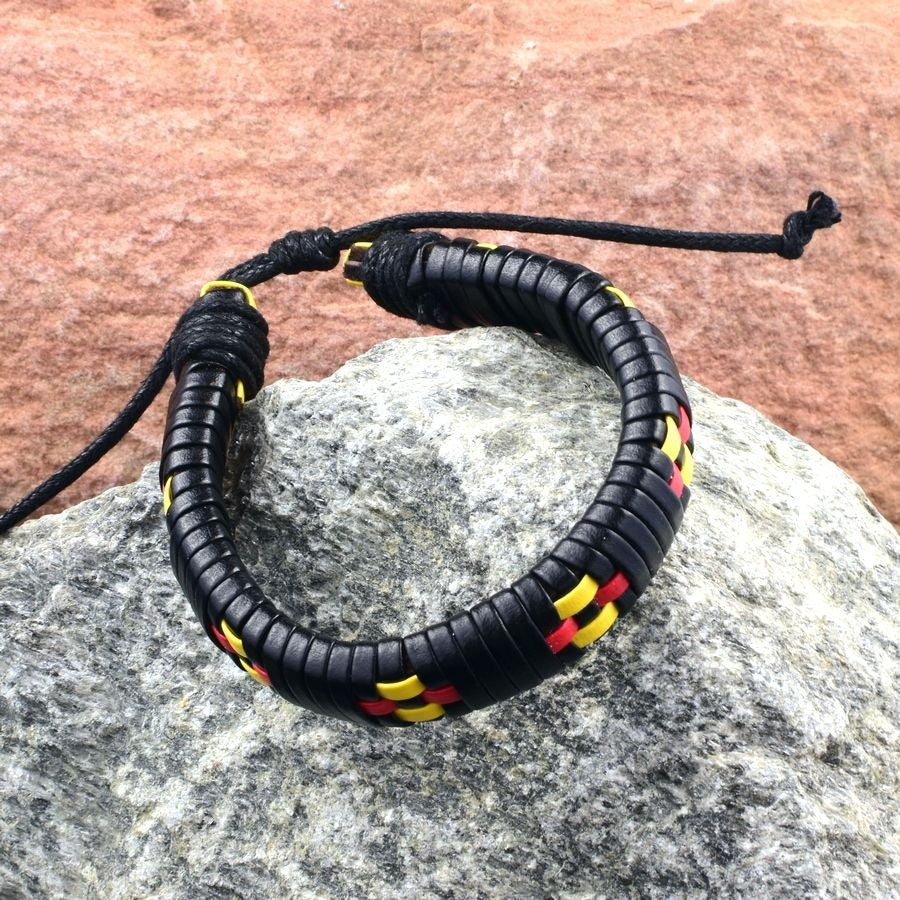 Kendrick Weave Leather Bracelet in Black Yellow Red Gift Packaged