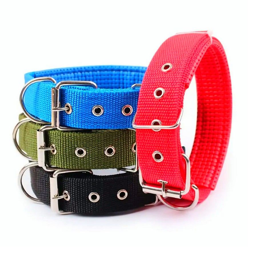 Nikalos Large Blue Standard Nylon Comfort Strip D Ring Metal Buckle Dog Collar