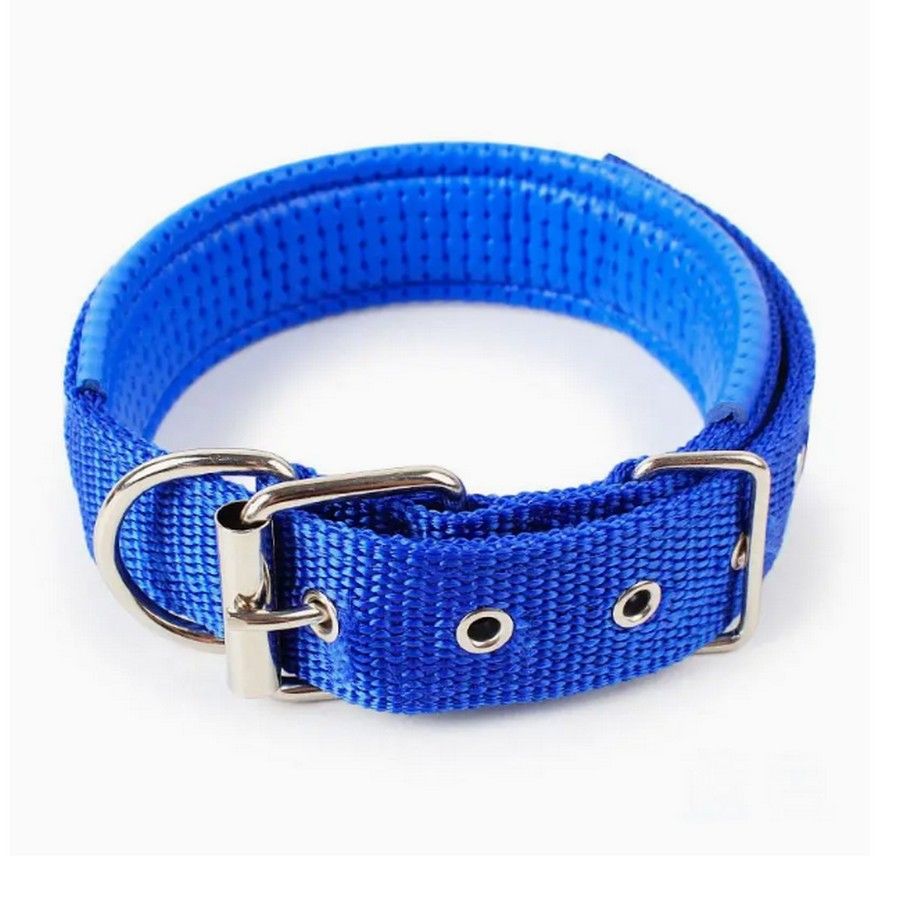 Nikalos Large Blue Standard Nylon Comfort Strip D Ring Metal Buckle Dog Collar