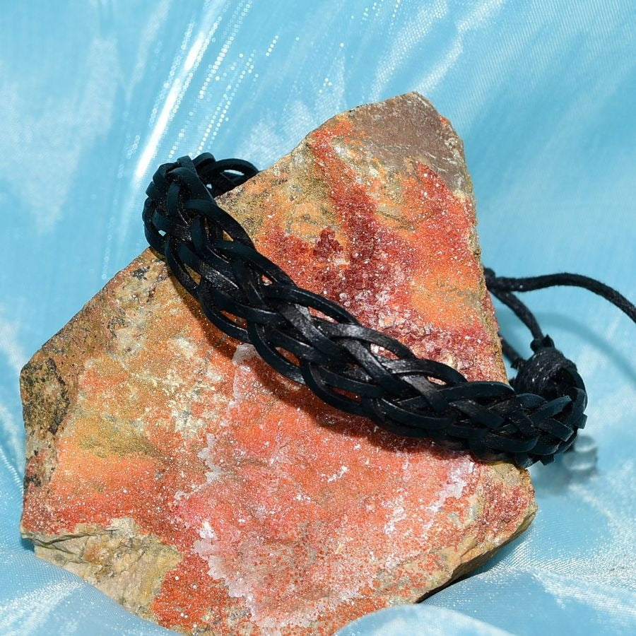 Celtic Braid Weathered Sliding Tie Leather Bracelet True Black Gift Ready