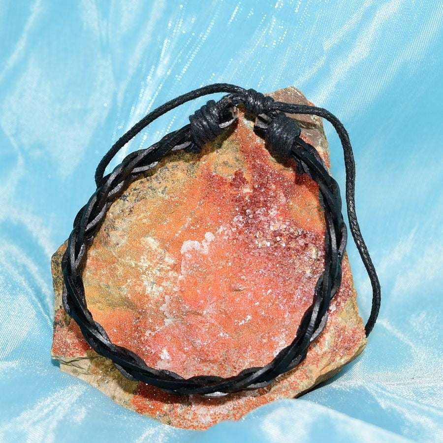 Celtic Braid Weathered Sliding Tie Leather Bracelet True Black Gift Ready