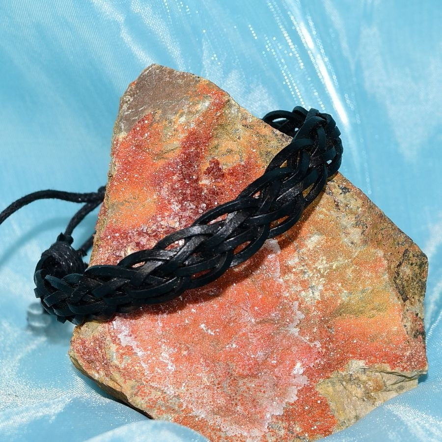 Celtic Braid Weathered Sliding Tie Leather Bracelet True Black Gift Ready