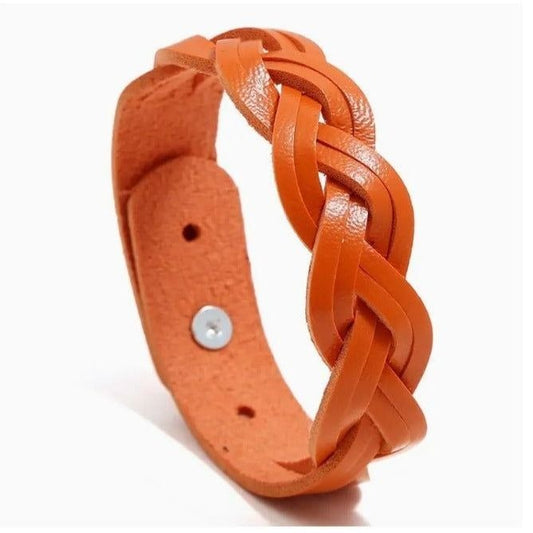 Rory Elyse Braided Candy Color Woven Leather Bracelet Orange