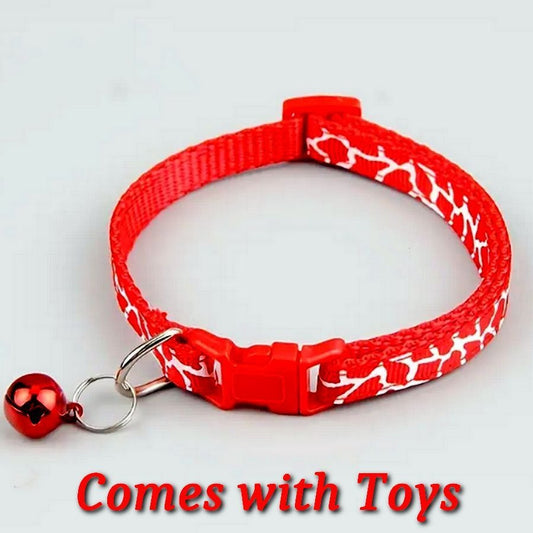 Belen Kutest Red Giraffe Pattern Cat Collar with Bell and Toys Gift Packaged